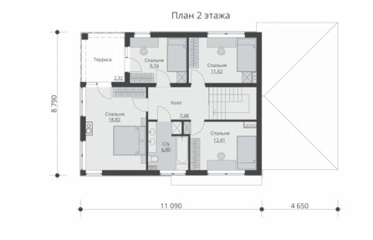 Проект двухэтажного жилого дома с гаражом и террасами